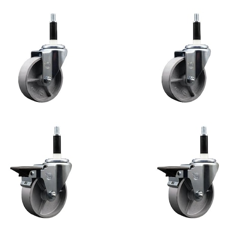 Service Caster 4'' Semi Steel Wheel Swivel 7/8'' Expanding Stem Caster Set 2 Brakes, 4PK SCC-EX20S414-SSS-2-PLB-2-78